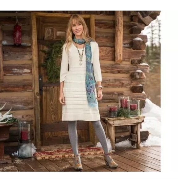 Sundance Sculptured Delight Sweater Dress Medium Winter White Cotton Silk Size M - Picture 8 of 8